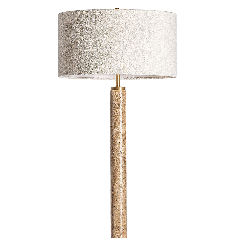 Art Deco stílusú, aranyszínű fémből és bézs színű márványból készült, állólámpa fehér színű lámpaernyővel