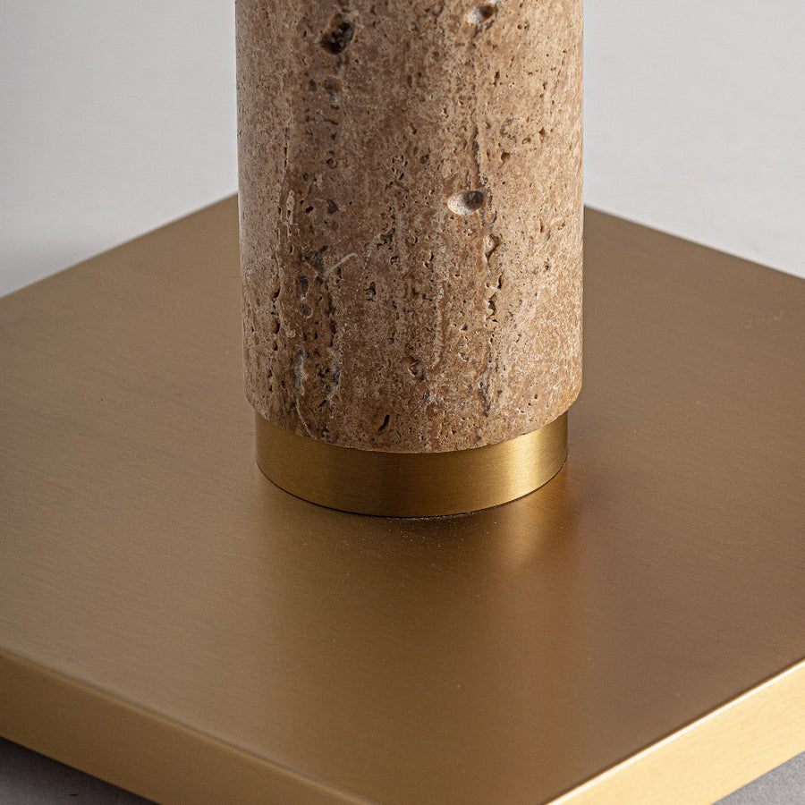 Art Deco stílusú, aranyszínű fémből és bézs színű márványból készült, állólámpa fehér színű lámpaernyővel