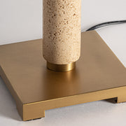 Art Deco stílusú, aranyszínű fémből és bézs márványból készült, asztali lámpa fehér lámpaernyővel