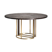 Art deco stílusú, aranyszínű, fémszerkezetes étkezőasztal fenyőfa fedlappal.