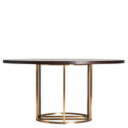 Art deco stílusú, aranyszínű, fémszerkezetes étkezőasztal fenyőfa fedlappal.