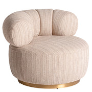 Kortárs stílusú, bézs színű, poliészter szövettel kárpitozott, dizájn fotel.