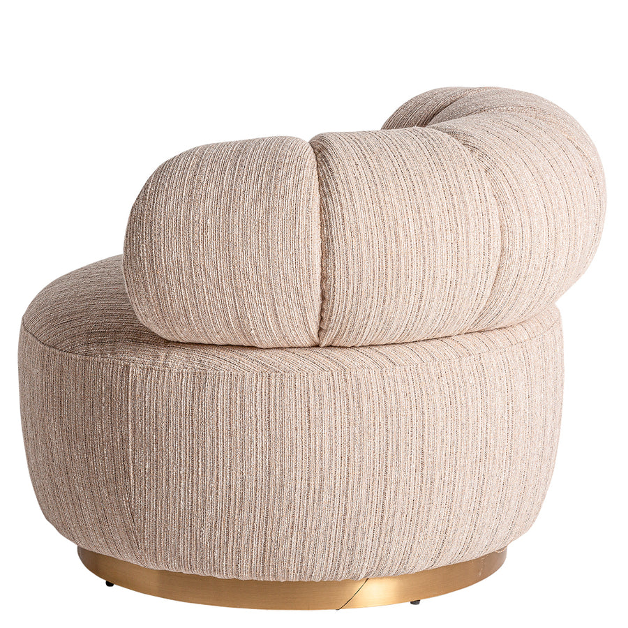 Kortárs stílusú, bézs színű, poliészter szövettel kárpitozott, dizájn fotel.