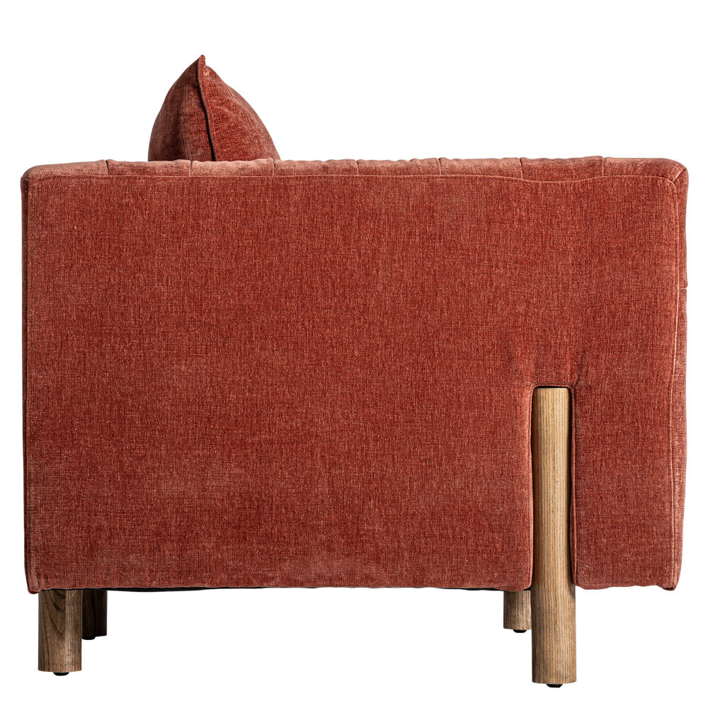 Kortárs stílusú, fenyőfából és tölgyfából készült, burgundi vörös színű, bársonyhatású poliészter szövettel kárpitozott dizájn fotel