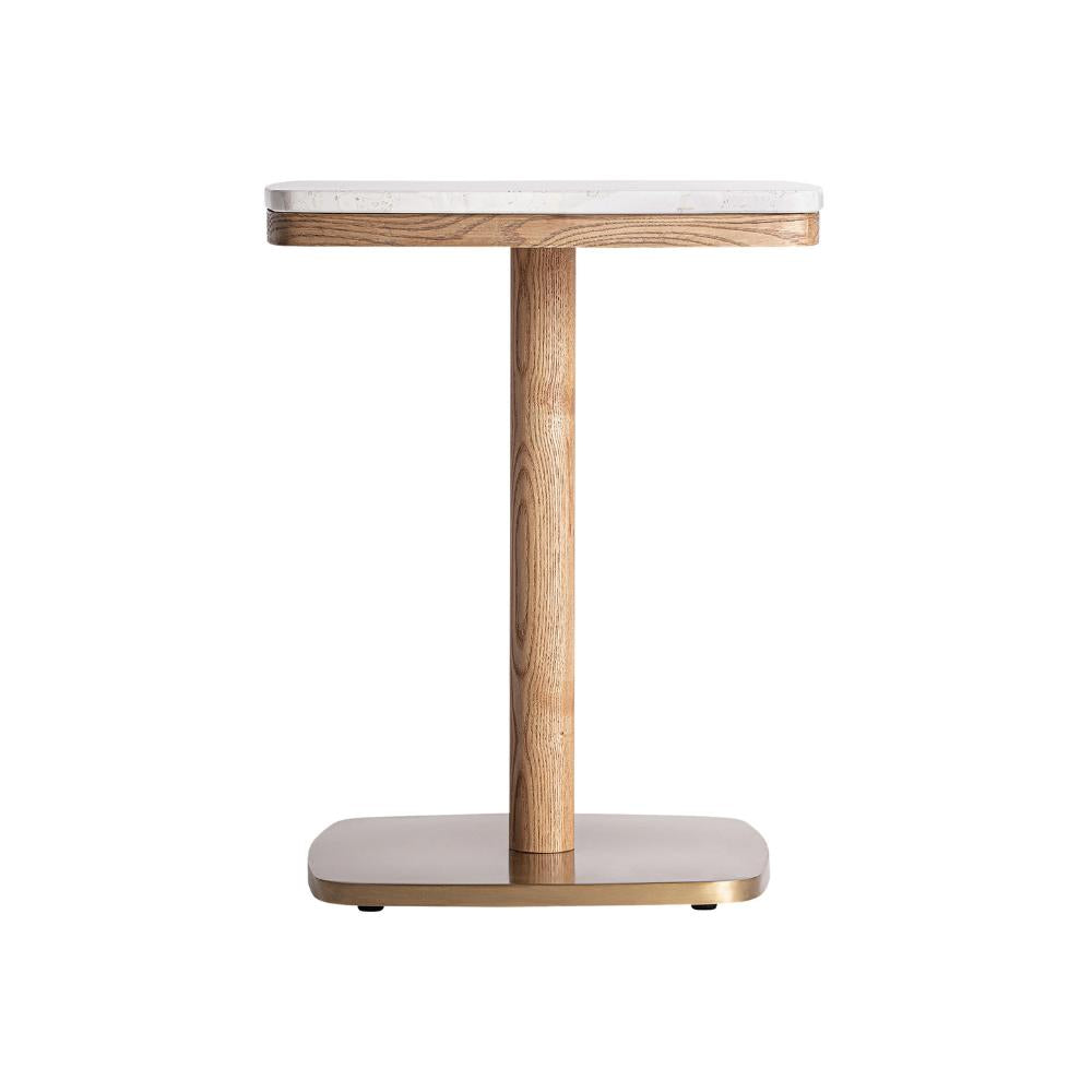 Alferce bisztróasztal fehér terrazzo lappal és aranyszínű acél talapzattal – teljes nézet