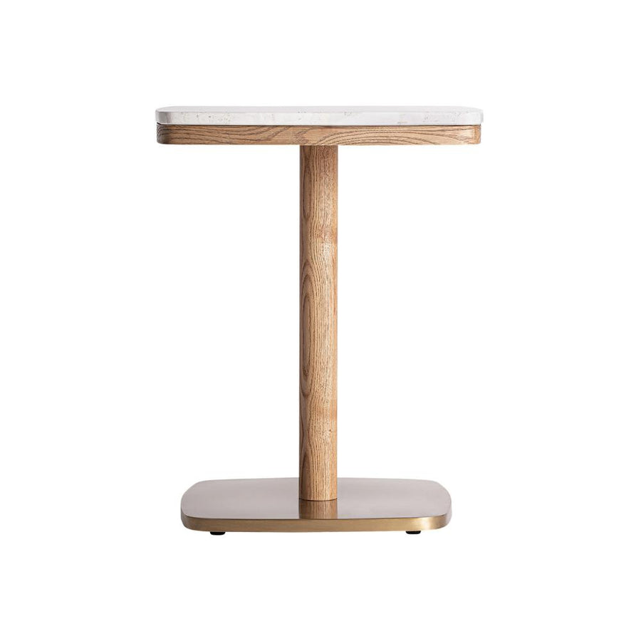 Alferce bisztróasztal fehér terrazzo lappal és aranyszínű acél talapzattal – teljes nézet