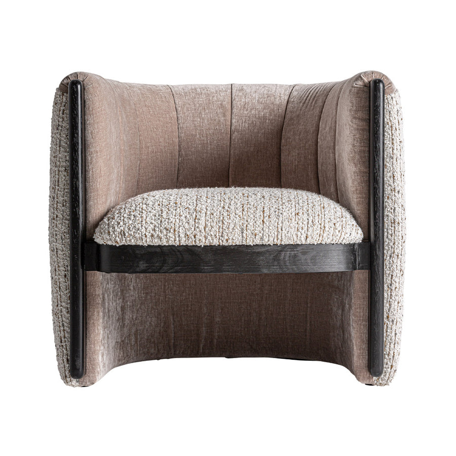 Erbach dizájn fotel frontális nézet – bordázott háttámla és bézs buklé ülőfelület