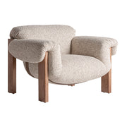 Uznoch fotel perspektivikus nézet – barna kaucsukfa váz, bézs poliészter kárpit