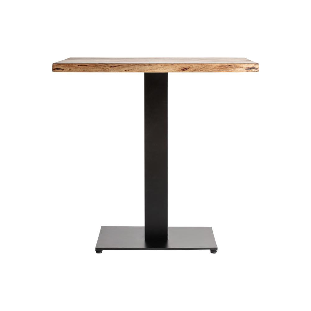 Natúr színű akáciafa bisztróasztal fekete fém lábbal – frontális nézet, Tinjat kollekció