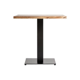 Natúr színű akáciafa bisztróasztal fekete fém lábbal – frontális nézet, Tinjat kollekció