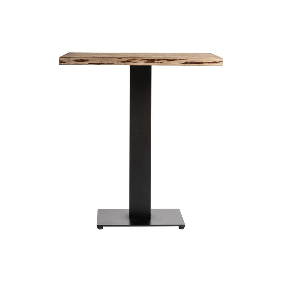 Natúr színű akáciafa bisztróasztal fekete fém lábbal – frontális nézet, Tinjat kollekció