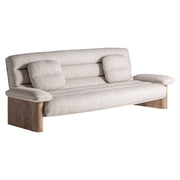 Jacquard kanapé bézs kárpittal és tömör szilfa oldallal – perspektivikus nézet