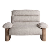 Jacquard fotel frontális nézet – buklé kárpit és tömör nyírfa lábazat