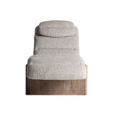 Jacquard chaise longue frontális nézet – bézs buklé kárpit és fa lábazat