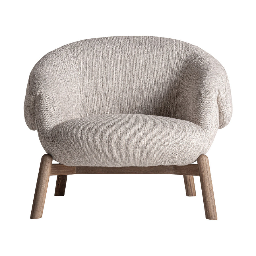 Jacquard bézs fotel frontális nézet – íves háttámla és texturált kárpit