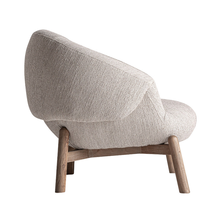 Jacquard fotel oldalnézet – buklé kárpit és döntött nyírfa lábak