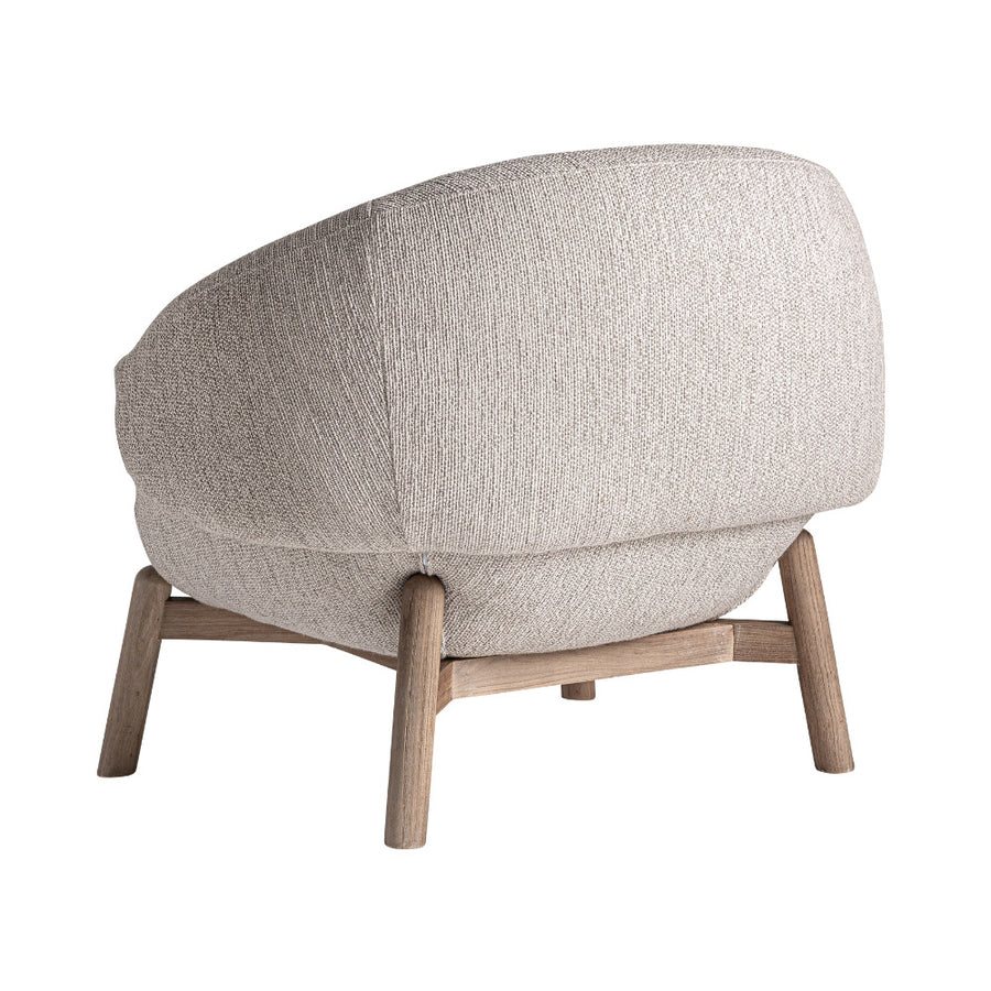 Jacquard fotel hátulról – gömbölyded forma és natúr fa váz