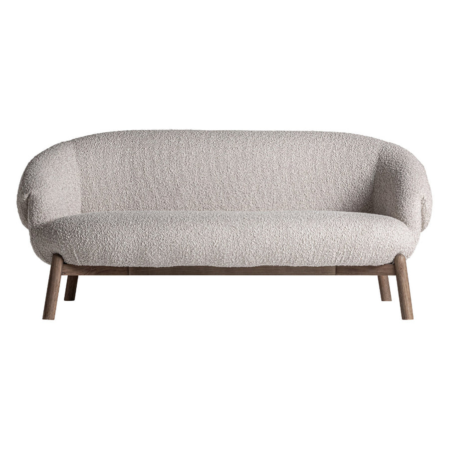 Jacquard kanapé frontális nézet – bézs buklé kárpittal és nyírfa lábakkal