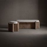 Jacquard ülőke és pad enteriőrben – naturális, modern kompozíció