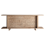 Natúr nyírfa TV-állvány elölnézet – perforált tolóajtókkal, széles felső lappal