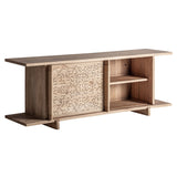 TV-állvány polcos tároló nyitott tolóajtóval – natúr nyírfa belső