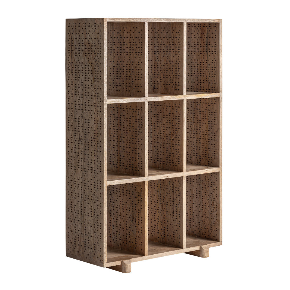 Jacquard könyvespolc háromnegyedes nézet – perforált oldallapokkal