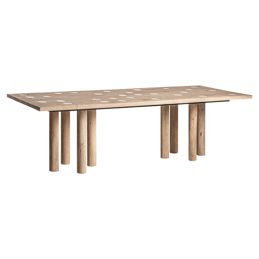 Mangófa Jacquard étkezőasztal traventin betétes asztallappal – perspektivikus nézet