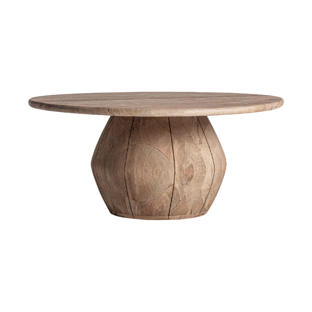 Jacquard kör alakú dohányzóasztal natúr mangófából – perspektivikus nézet