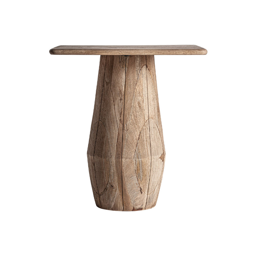 Jacquard kisasztal natúr mangófából – frontális nézet
