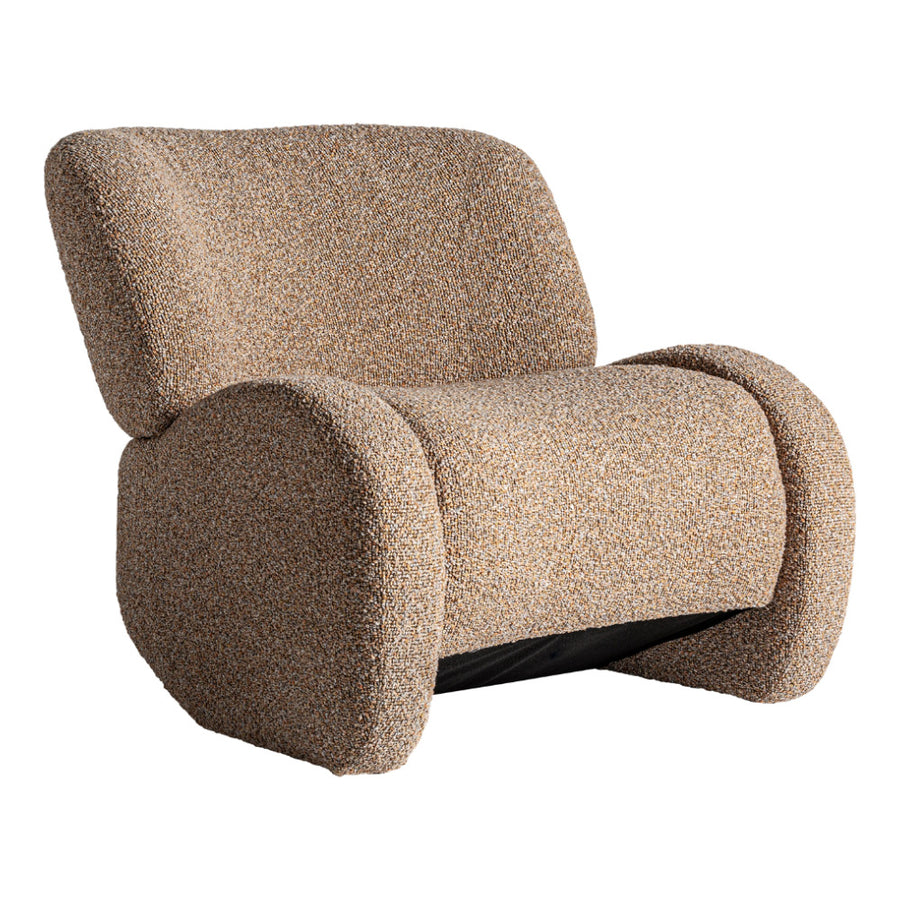 Ibsen fotel perspektivikus nézet – barna buklé hatású kárpittal és széles ülőfelülettel