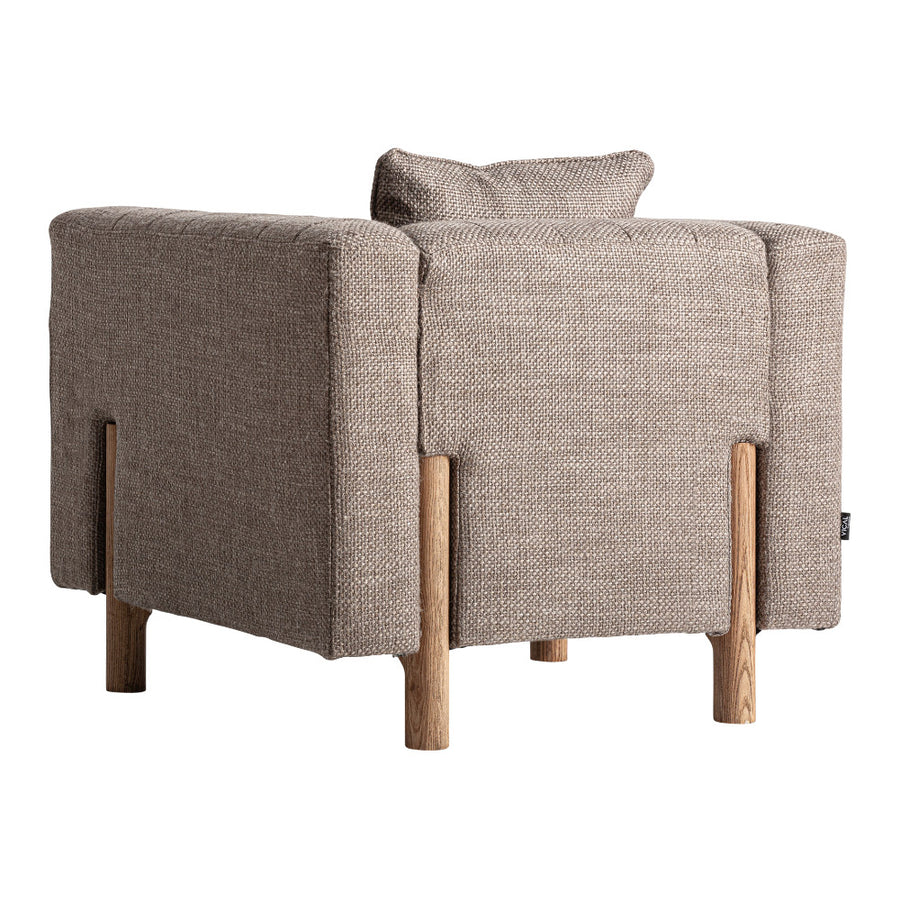 Kárpitozott fotel hátulnézet – középszürke poliészter szövet és fa lábak