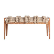 Natúr mangófa pad pamut–juta kárpitozással – frontális nézet, 110 cm, törzsi stílus