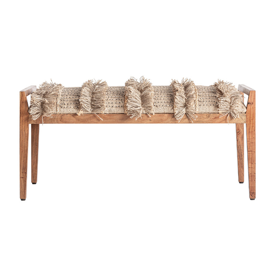 Natúr mangófa pad pamut–juta kárpitozással – frontális nézet, 110 cm, törzsi stílus