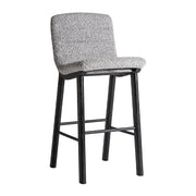 Jacquard bárszék háromnegyedes nézet – fekete nyírfa és szürke buklé kárpit