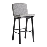 Jacquard bárszék háromnegyedes nézet – fekete nyírfa és szürke buklé kárpit