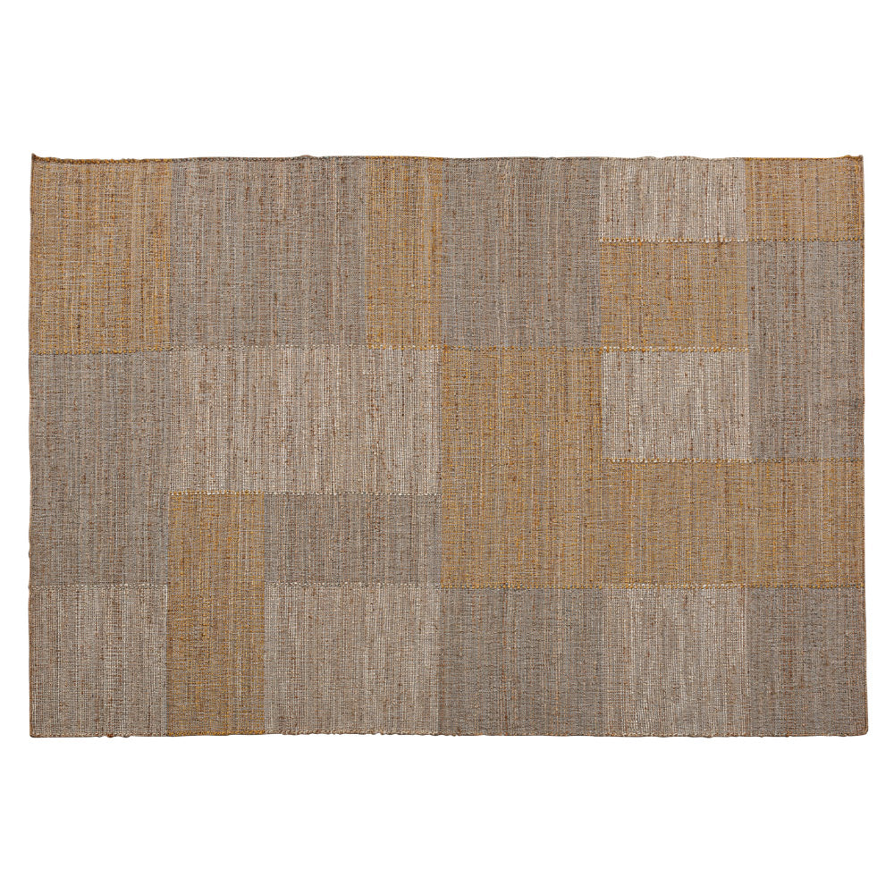 akara szőnyeg 300×200 cm – szürke és okker geometrikus mintázat, teljes felülnézet