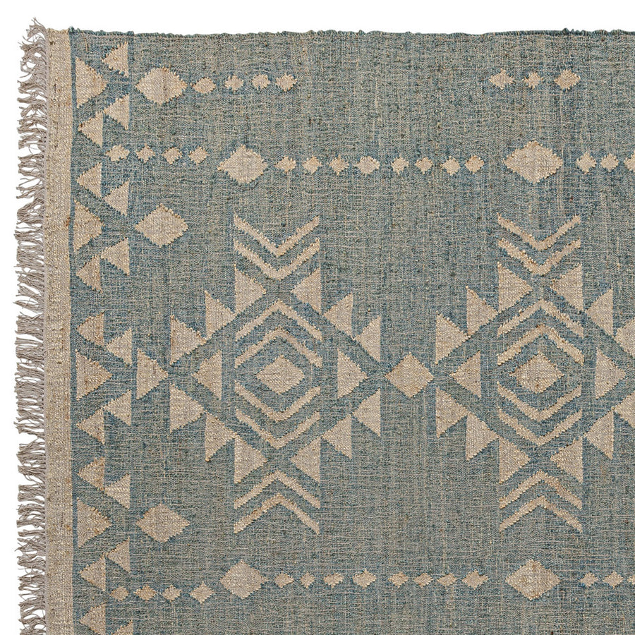 Kozakura törzsi mintás szőnyeg – geometrikus motívumok és rojtos szegély részlete