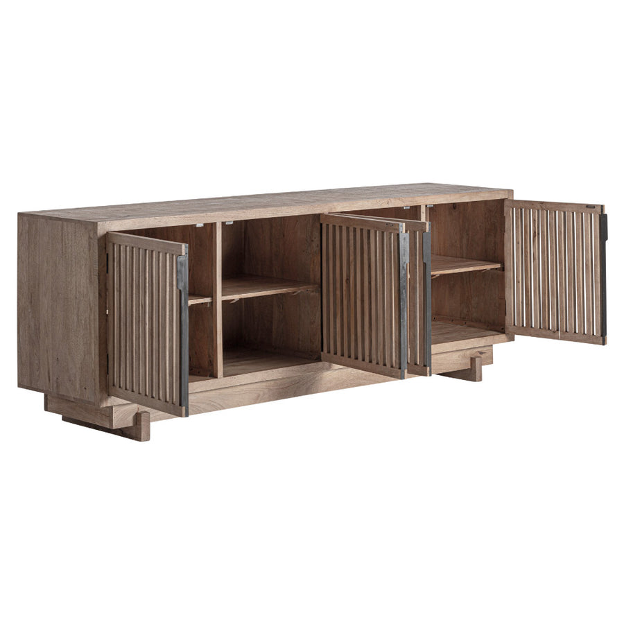 Gàbia 234 cm-es mangófa tálaló nyitott ajtókkal, polcos belső térrel