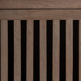 Gàbia mangófa tálaló lamellás front részlet, függőleges lécezéssel