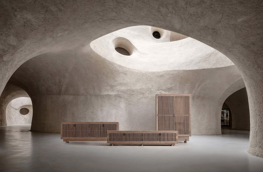 Gàbia kollekció mangófa bútorok enteriőrben, tálaló és TV-állvány együtt