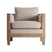 Grube fotel elölnézet – pácolt nyírfa szerkezet, bézs juta és vászon kárpit