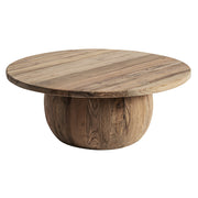 Kör alakú natúr teakfa dohányzóasztal – perspektivikus nézet