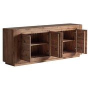 Truel fenyőfa tálaló nyitott ajtókkal – polcos belső tárolókialakítás