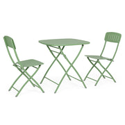 Yvonne 3 részes zöld fém kerti bisztrószett összecsukható asztallal és két székkel