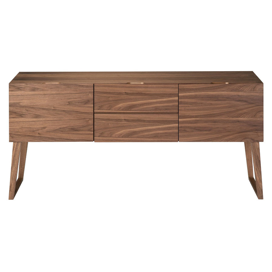 Kortárs stílusú, diófa furnérral borított, dizájn komódszekrény.