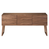 Kortárs stílusú, diófa furnérral borított, dizájn komódszekrény.