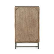 Akácfából és acélból készült bortároló szekrény.