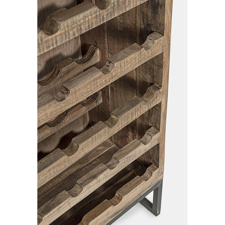 Akácfából és acélból készült bortároló szekrény.