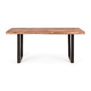 Akácfából és acélból készült étkezőasztal.