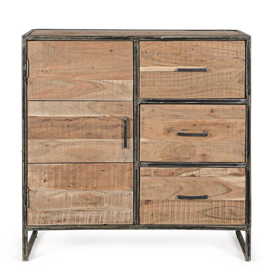 Akácfából és acélból készült tálaló.